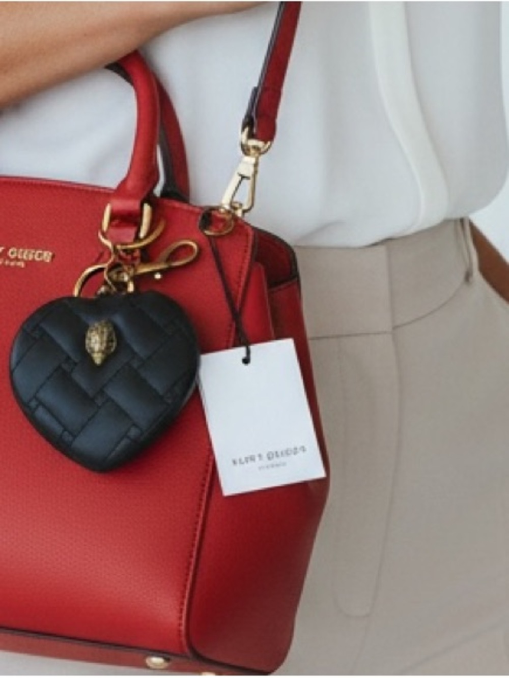 Kurt Geiger ⭐️NWT⭐️ Black Heart Quilted Bag Charm/Key Ring with Mirror